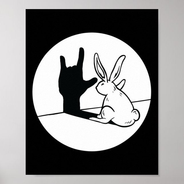 Póster ILY Rabbit ASL Hand Gesture Deaf Hearing Loss Awar (Frente)