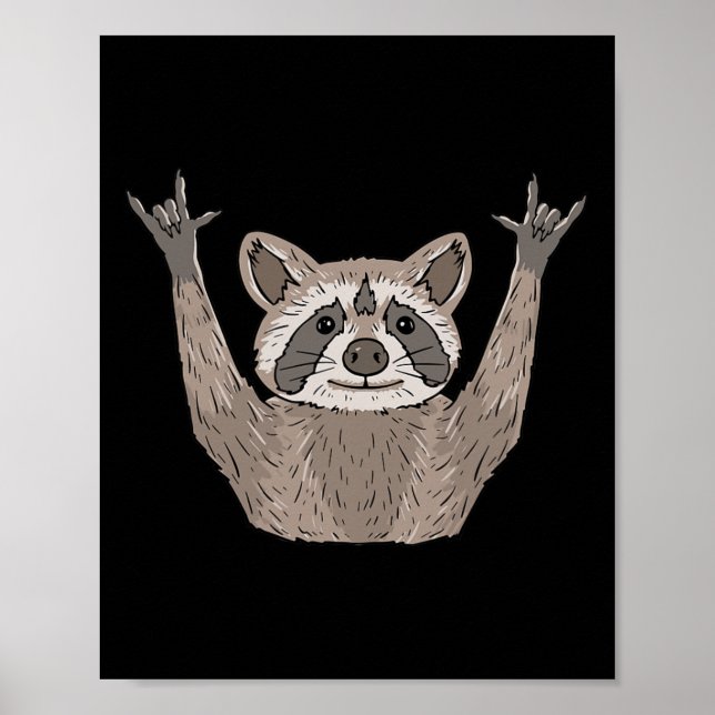 Póster ILY Raccoon ASL Hand Gesture Deaf Hearing Loss Awa (Frente)