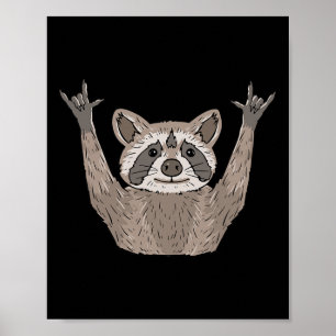 Póster ILY Raccoon ASL Hand Gesture Deaf Hearing Loss Awa