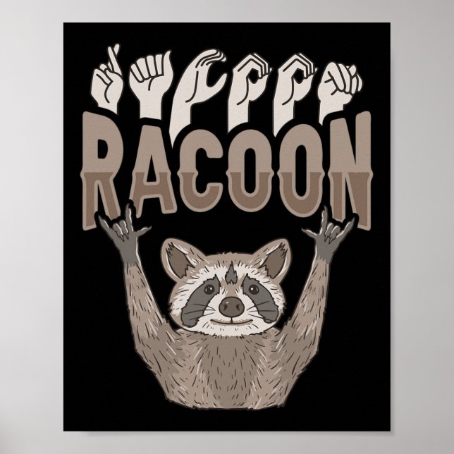 Póster ILY Racoon ASL Hand Gesture Deaf Hearing Loss Awar (Frente)
