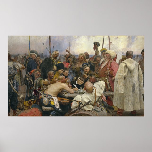 Póster Ilya Repin Responde a los cosacos de Zaporozhian (Frente)