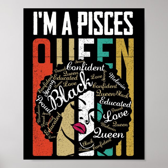 Póster I'm A Pisces Queen Black Women February March Bday (Frente)