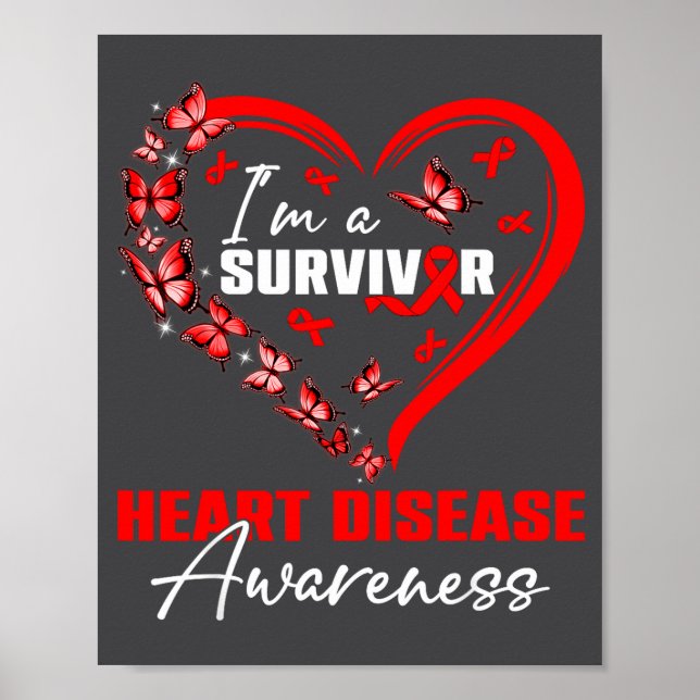 Póster I'm A Survivor Heart Disease Awareness Red Butterf (Frente)