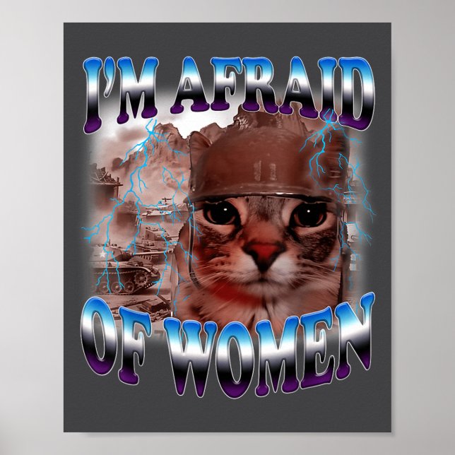 Póster I'm Afraid Of Women Funny Saying Humor Cat Meme  (Frente)