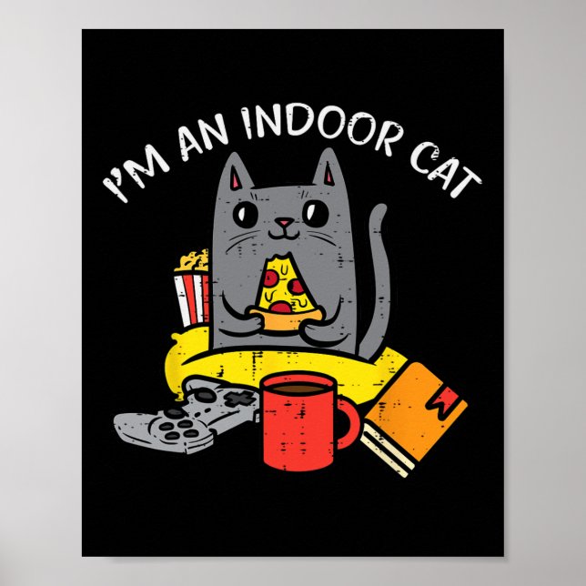 Póster Im Indoor Cat Gaming Controller Pizza Gamer Men Bo (Frente)