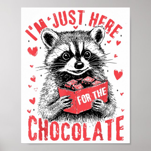 Póster I'm Just Here For The Chocolate Funny Raccoon Vale (Frente)