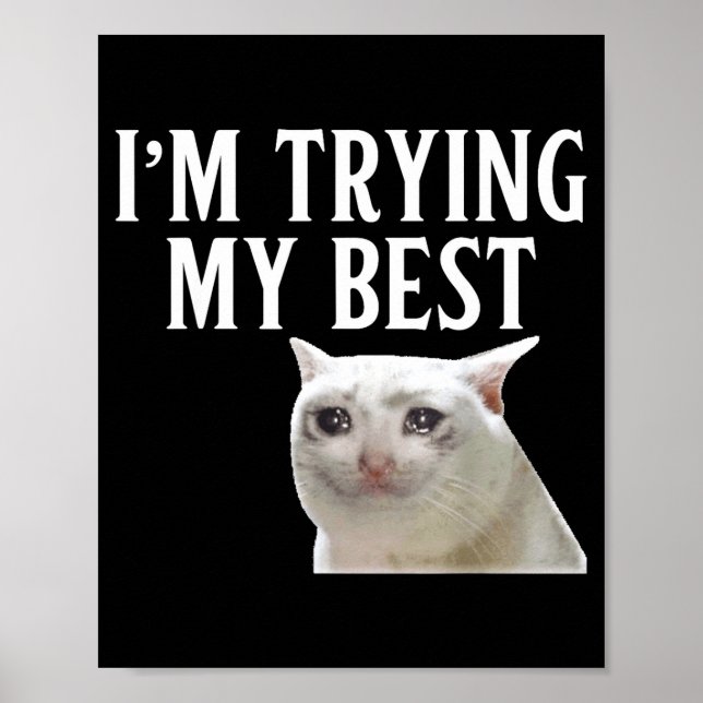 Póster I'm Trying My Funny Crying Cat Meme Men Women Kids (Frente)