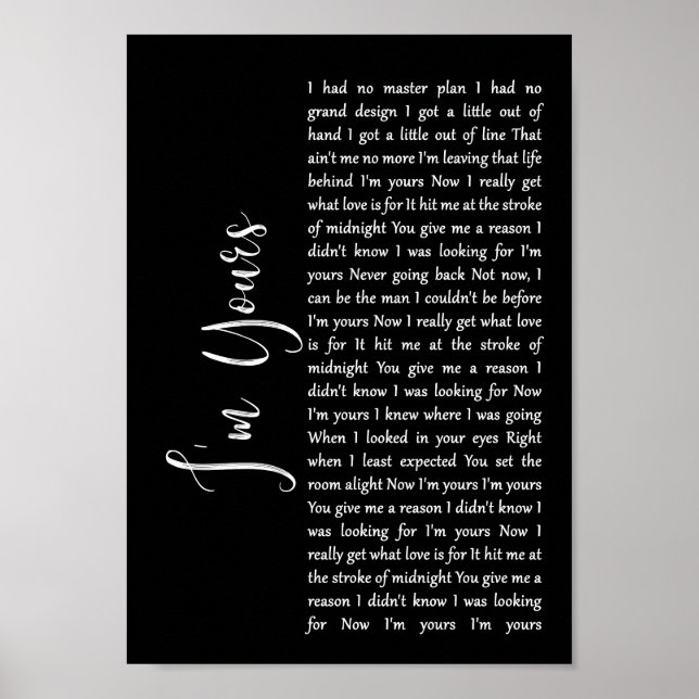 Póster I'm Yours Black Script Song Lyric Wall Art Print (Frente)