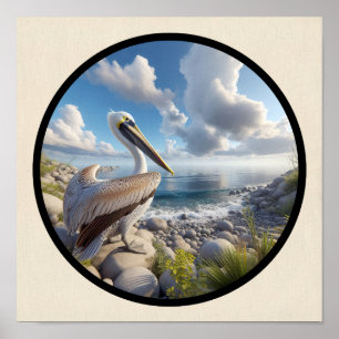 Póster Imagen 3D circular de un hermoso pelícano pardo