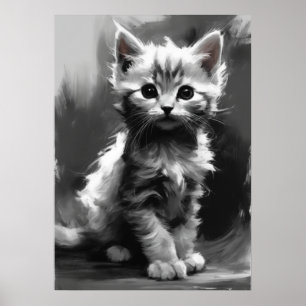 Póster Imagen Ai, Esbozo de carbón. Cute Kitten