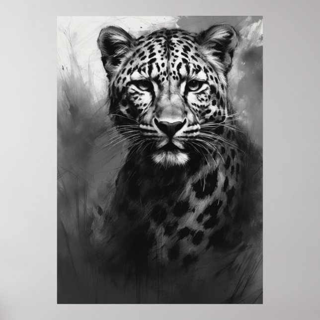 Póster Imagen Ai, Esbozo de carbón. Leopardo (Frente)