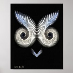 Póster Imagen caprichosa de búho en blanco y negro.