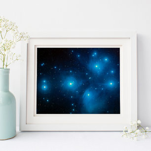 Póster Imagen celeste del espacio Pleiades azul acuático 