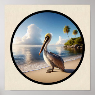 Póster Imagen circular 3D de un hermoso pelícano marrón