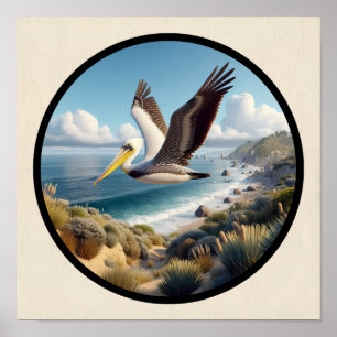 Póster Imagen circular 3D de un hermoso pelícano marrón