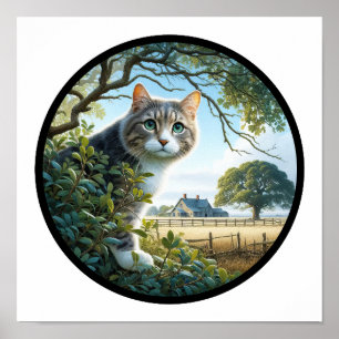 Póster Imagen circular en 3D de un gato doméstico de pelo