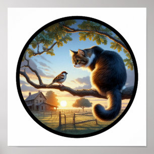 Póster Imagen circular en 3D de un gato doméstico de pelo