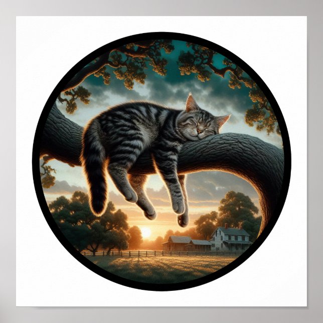 Póster Imagen circular en 3D de un gato doméstico de pelo (Frente)