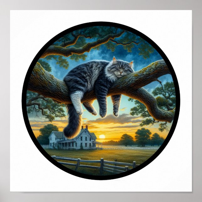 Póster Imagen circular en 3D de un gato doméstico de pelo (Frente)