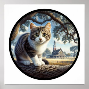 Póster Imagen circular en 3D de un gato doméstico de pelo