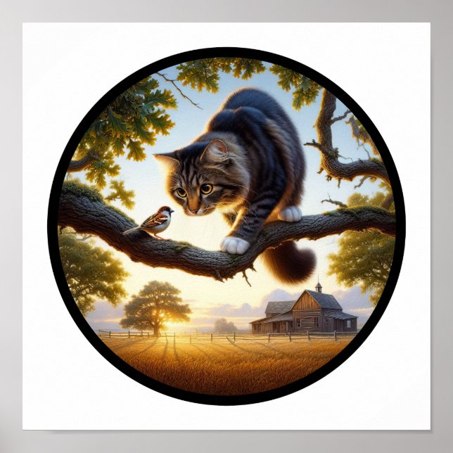 Póster Imagen circular en 3D de un gato doméstico de pelo (Frente)