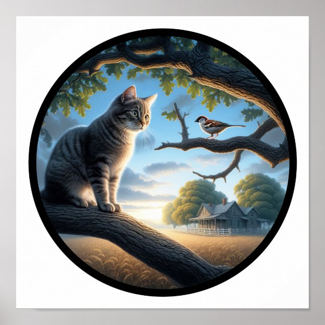 Póster Imagen circular en 3D de un gato doméstico de pelo (Frente)