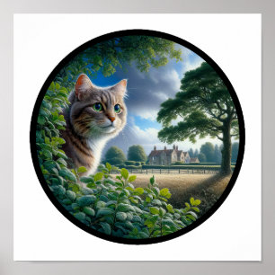 Póster Imagen circular en 3D de un gato doméstico de pelo
