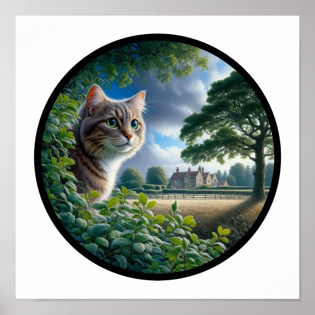 Póster Imagen circular en 3D de un gato doméstico de pelo (Frente)