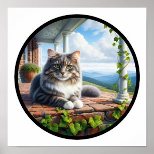 Póster Imagen circular en 3D de un gato doméstico de pelo