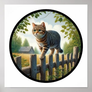 Póster Imagen circular en 3D de un gato doméstico de Shor