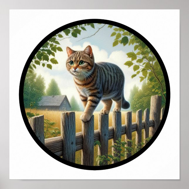 Póster Imagen circular en 3D de un gato doméstico de Shor (Frente)