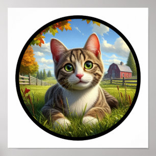 Póster Imagen circular en 3D de un gato doméstico de Shor