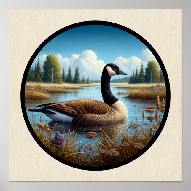 Póster Imagen circular en 3D de un hermoso ganso de Canad (Frente)