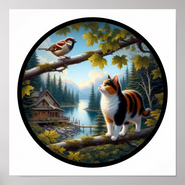 Póster Imagen circular en 3D de un hermoso gato calico (Frente)