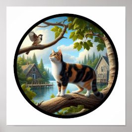 Póster Imagen circular en 3D de un hermoso gato calico
