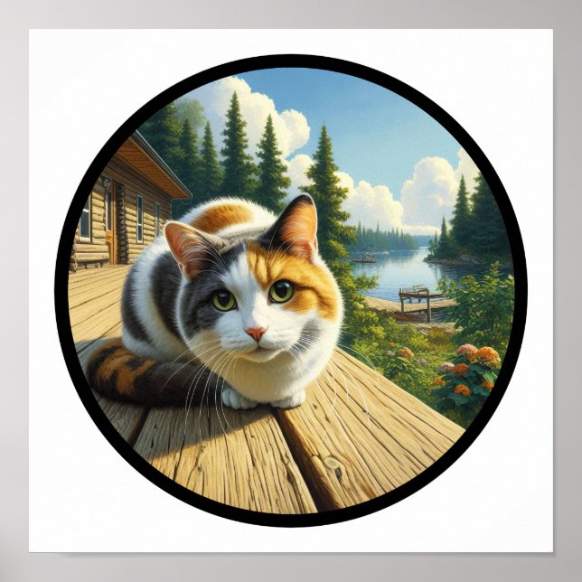 Póster Imagen circular en 3D de un hermoso gato calico (Frente)