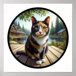 Póster Imagen circular en 3D de un hermoso gato calico