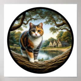 Póster Imagen circular en 3D de un hermoso gato calico