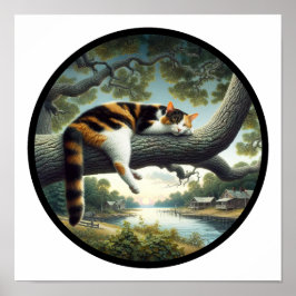 Póster Imagen circular en 3D de un hermoso gato calico