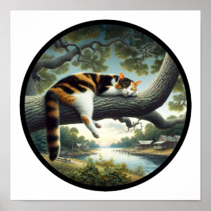 Póster Imagen circular en 3D de un hermoso gato calico