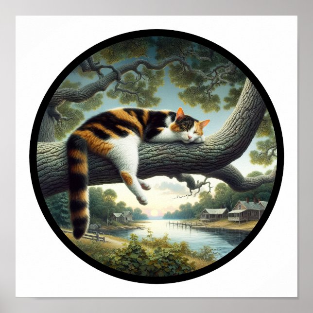 Póster Imagen circular en 3D de un hermoso gato calico (Frente)