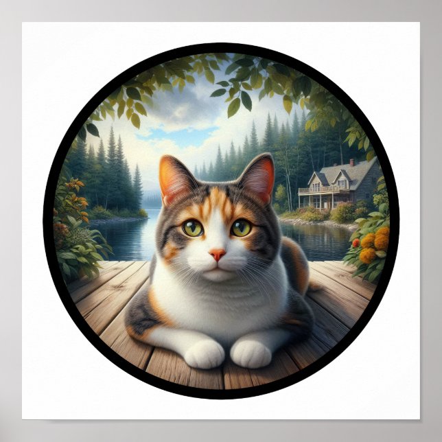 Póster Imagen circular en 3D de un hermoso gato calico (Frente)