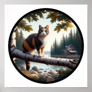 Póster Imagen circular en 3D de un hermoso gato calico