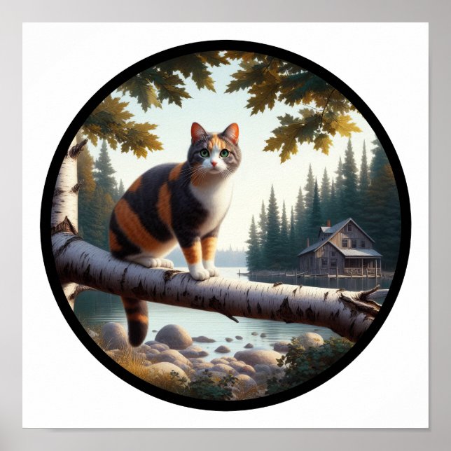Póster Imagen circular en 3D de un hermoso gato calico (Frente)