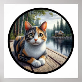 Póster Imagen circular en 3D de un hermoso gato calico