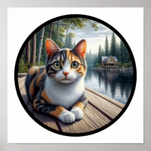 Póster Imagen circular en 3D de un hermoso gato calico