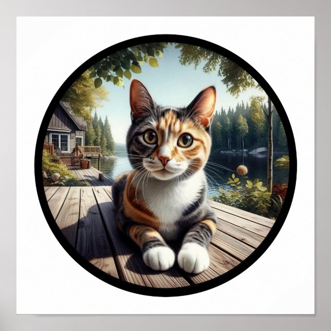 Póster Imagen circular en 3D de un hermoso gato calico (Frente)
