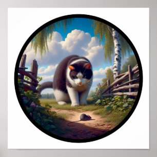 Póster Imagen circular en 3D de un hermoso gato de Tuxedo