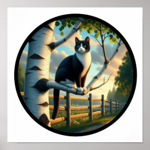 Póster Imagen circular en 3D de un hermoso gato de Tuxedo