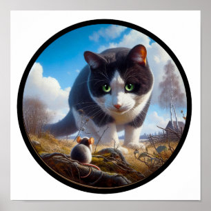 Póster Imagen circular en 3D de un hermoso gato de Tuxedo